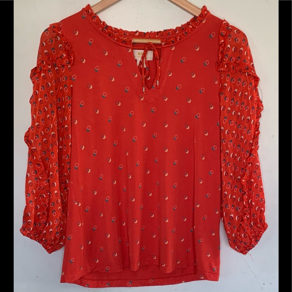 ANTHROPOLOGIE Maeve Polka Dot Balloon Sleeve Top